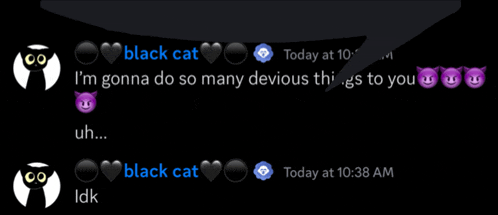 a screenshot of a text message between two black cats