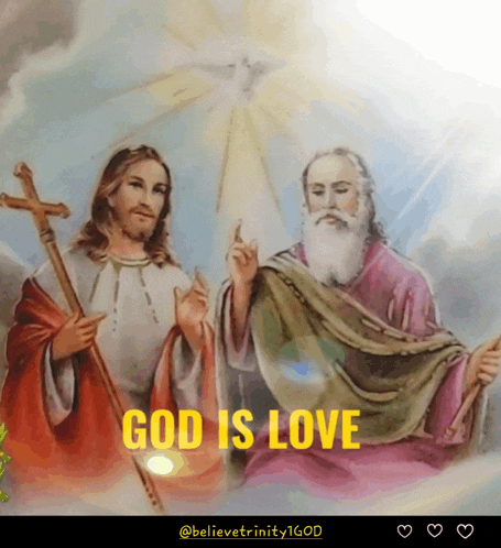 a painting of jesus and the trinity with the words god is love