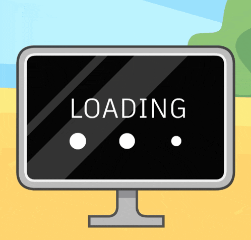 a computer monitor displays the word loading on the screen