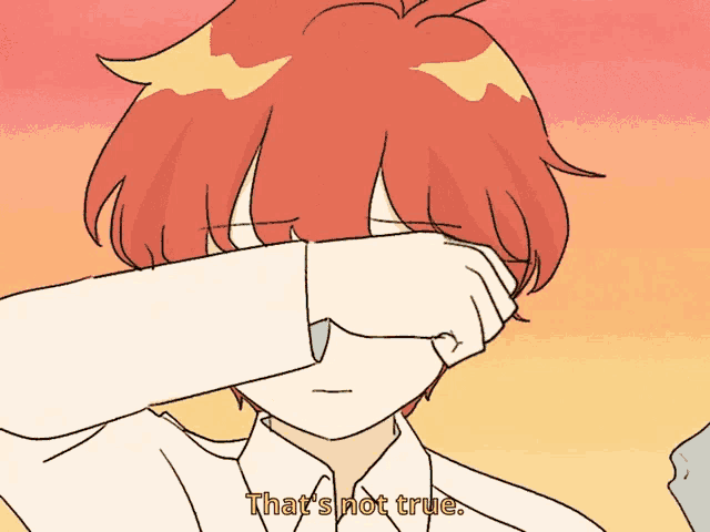 a drawing of a boy covering his eyes with his hand and the words that 's not true