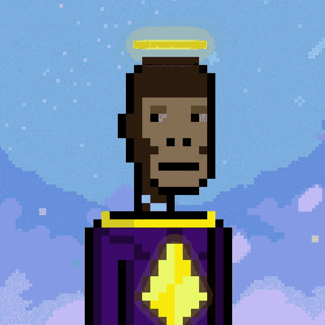 a pixel art illustration of a monkey with a halo on his head