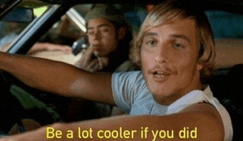 a man is driving a car with the words `` be a lot cooler if you did '' written above him .