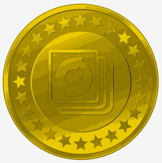 a gold coin with a stack of cds in the center