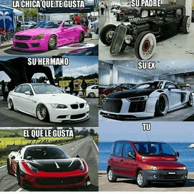 a collage of cars with the words la chica que te gusta