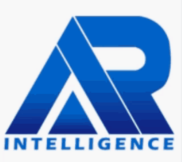 a blue and white logo for intelligence with a triangle