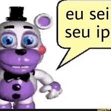 five nights at freddy 's freddy bear with a speech bubble that says `` eu sei seu ip '' .