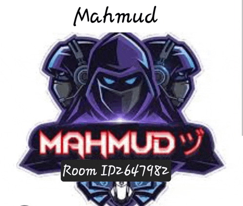 a logo for mahmud room idz647982 with a picture of a person in a hood