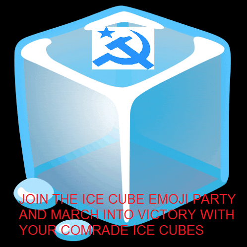 an ice cube with a hammer and sickle on it and the words join the ice cube emoji party