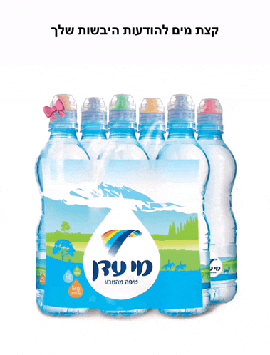 a pack of water bottles with hebrew writing on the top