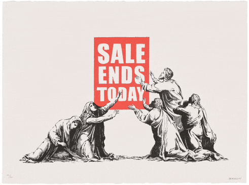 a group of people holding up a sign that reads sale ends today