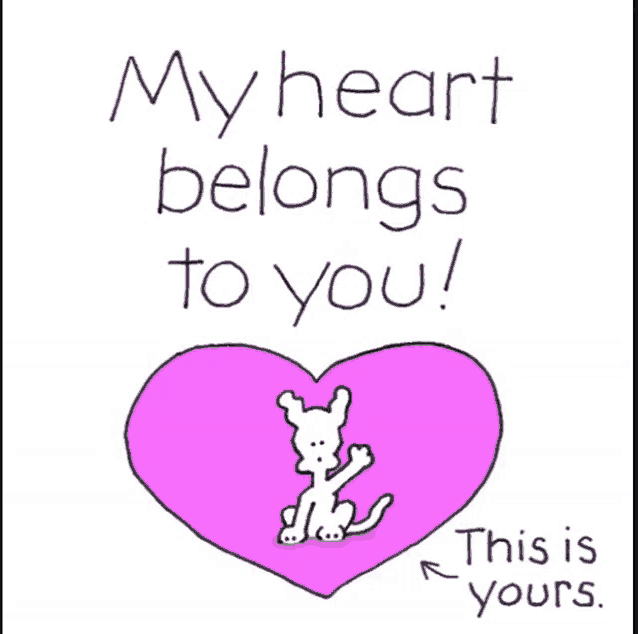 a pink heart with a dog on it that says my heart belongs to you this is yours