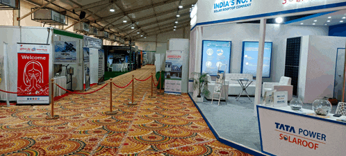 a tata power solarroof booth in a convention center