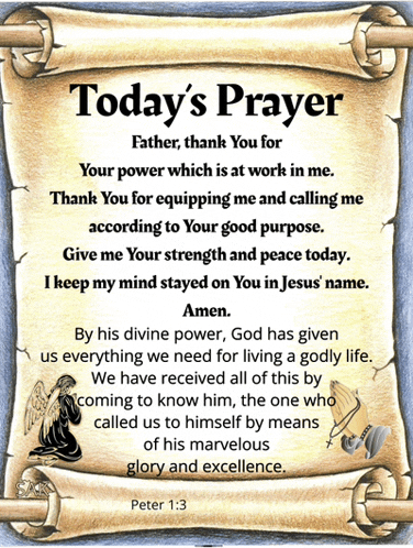 a scroll that says today 's prayer with a picture of an angel on it