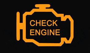 a check engine light on a black background