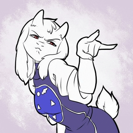 a drawing of a goat wearing a purple dress and giving the middle finger .