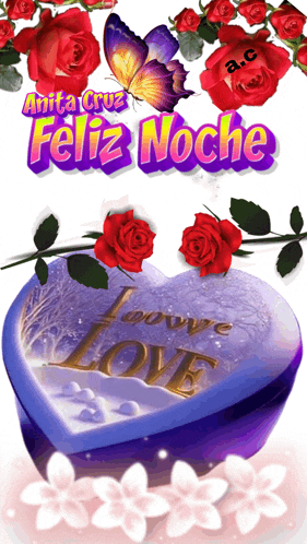 a purple heart with the words feliz noche on it