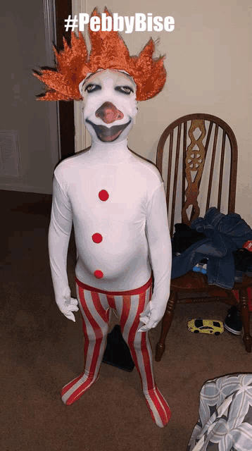 a person dressed as a clown with the hashtag pebblybise