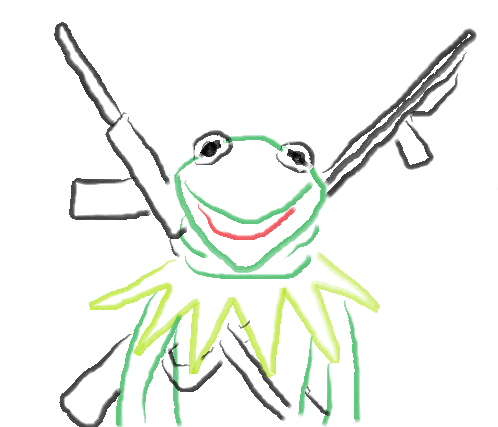 a drawing of kermit the frog holding two guns in his hands