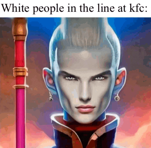 a drawing of a woman with the caption white people in the line at kfc