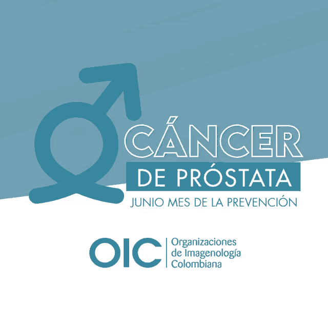 a poster for cancer de prostata shows a male symbol and an arrow