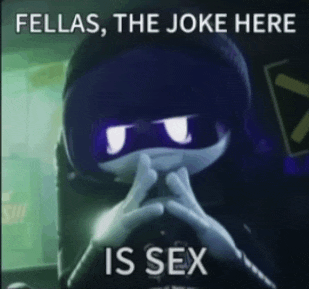 a picture of a cartoon character with a caption that says " fellas the joke here is sex "