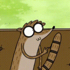 a cartoon drawing of a raccoon with glasses and a tail