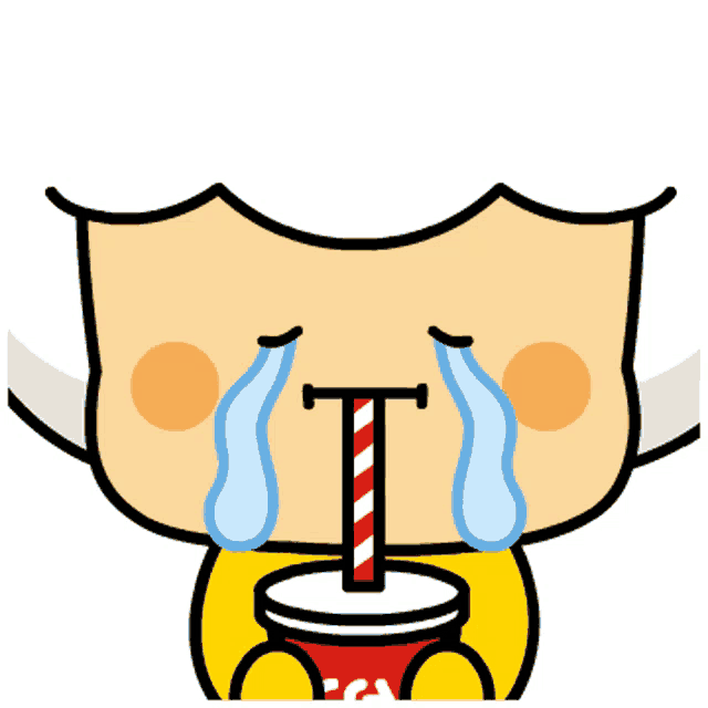 a cartoon character is crying while drinking a drink with a straw