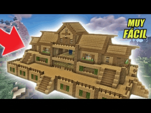 a large wooden house with a red arrow pointing to it says muy facil