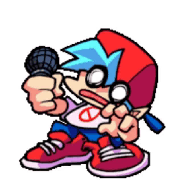 a pixel art drawing of a boy holding a microphone