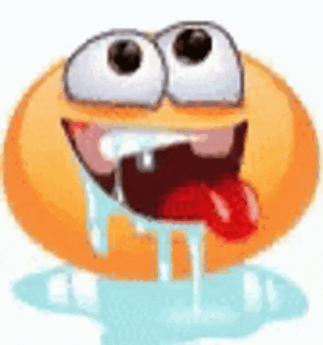 a cartoon smiley face with a tongue sticking out and water dripping from its mouth .