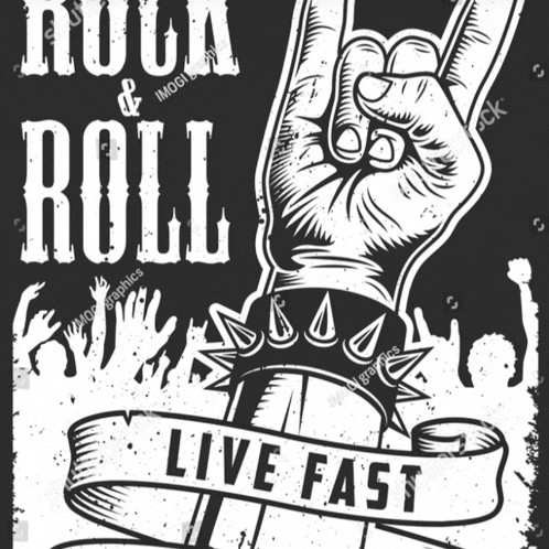 a poster with a hand making a rock and roll sign