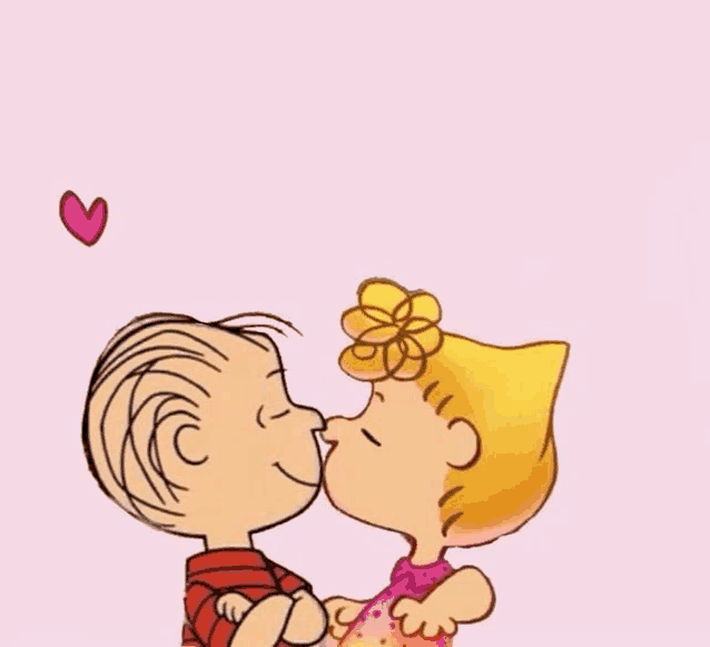 a cartoon of a boy and girl kissing with a heart above them