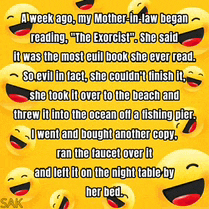 a yellow background with smiley faces and the words " a week ago my mother in law began reading "