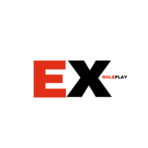 a black and red logo for ex roleplay on a white background