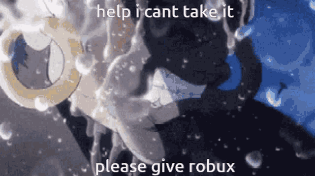 a picture of a person in the water with the words help i cant take it please give robux