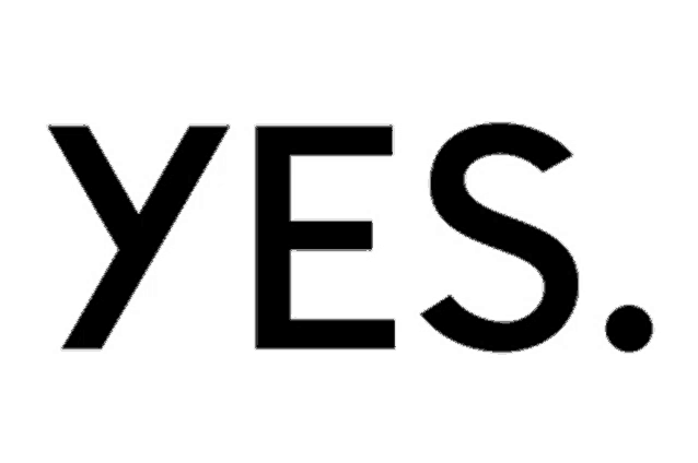 a black and white logo that says yes on a white background