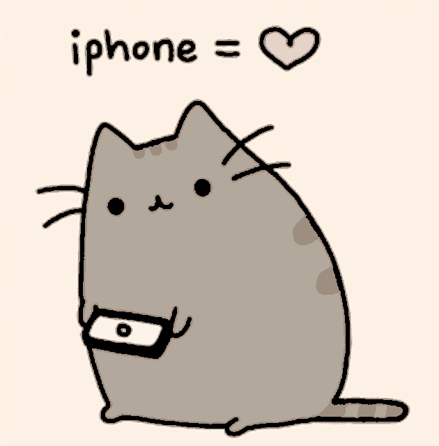 a drawing of a cat wearing glasses and the words iphone = heart