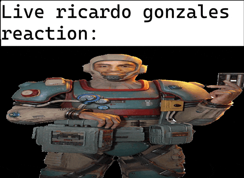 a picture of a robot with the words live ricardo gonzales reaction written above it