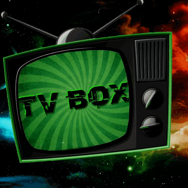 a green and black tv with the words tv box on it