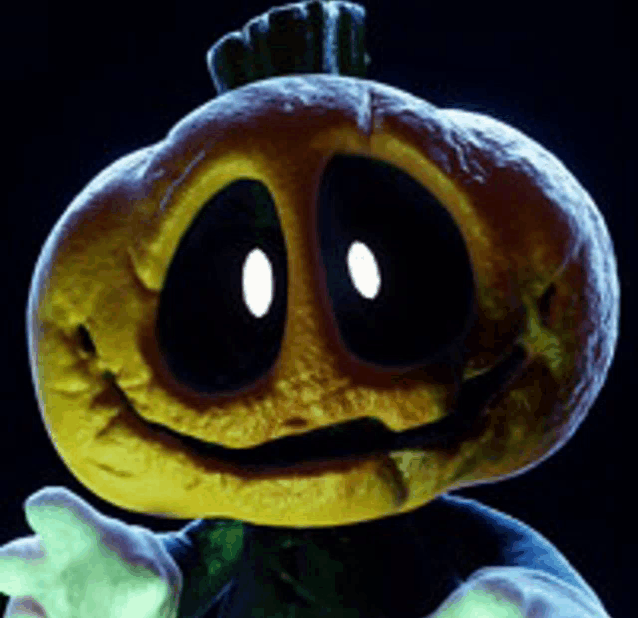 a cartoon pumpkin with glowing eyes and a smile on its face