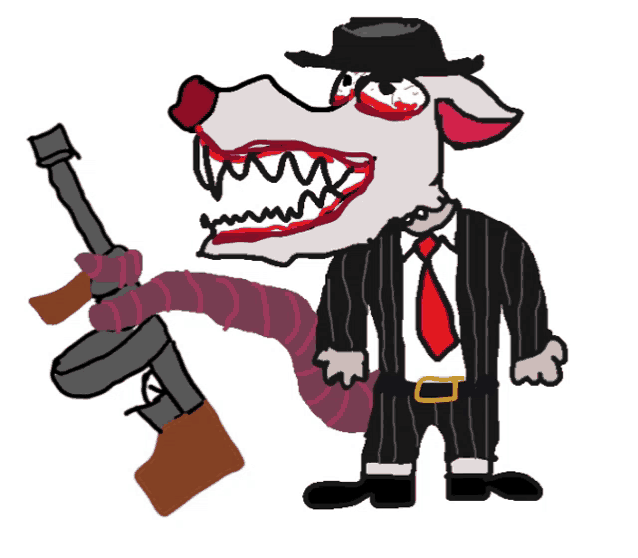 a cartoon of a rat in a suit and tie holding a gun