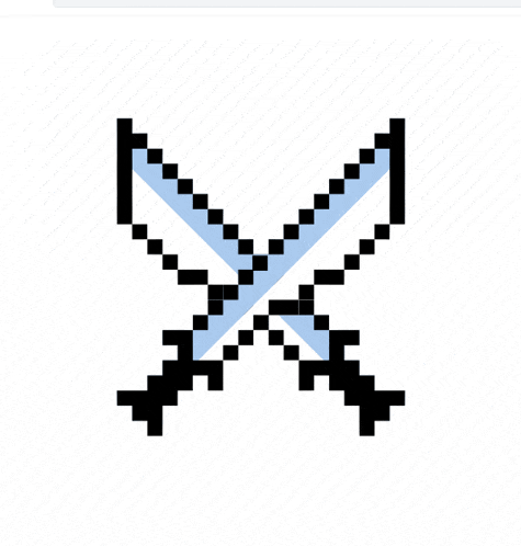 two crossed swords in a pixel art style on a white background