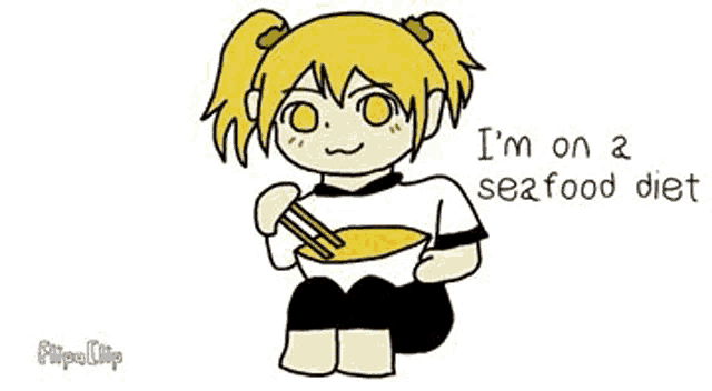 a cartoon of a girl eating noodles with chopsticks .