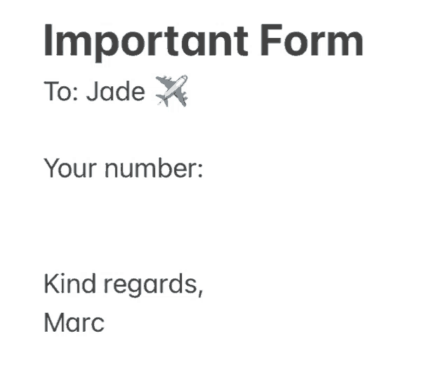 important form to jade your number kind regards marc with an airplane