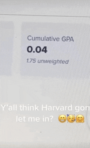 a computer screen with a cumulative gpa of 0.04