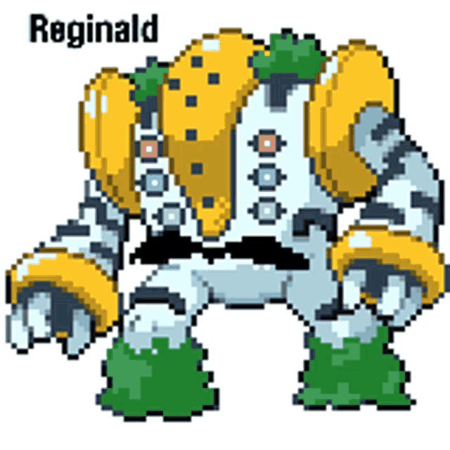 a pixel art drawing of reginald a robot