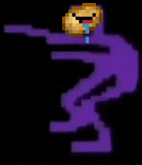 a pixel art of a person holding a gun with a smiley face on it