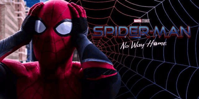 a poster for spider-man no way home shows spider-man holding his head in his hands .