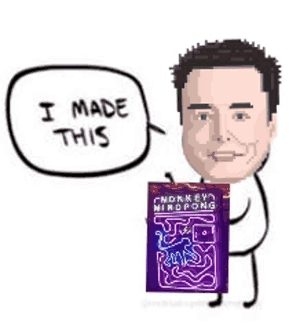 a cartoon of elon musk holding a box of monkey wiropong .