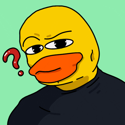 a cartoon of a yellow duck with a red question mark above its head